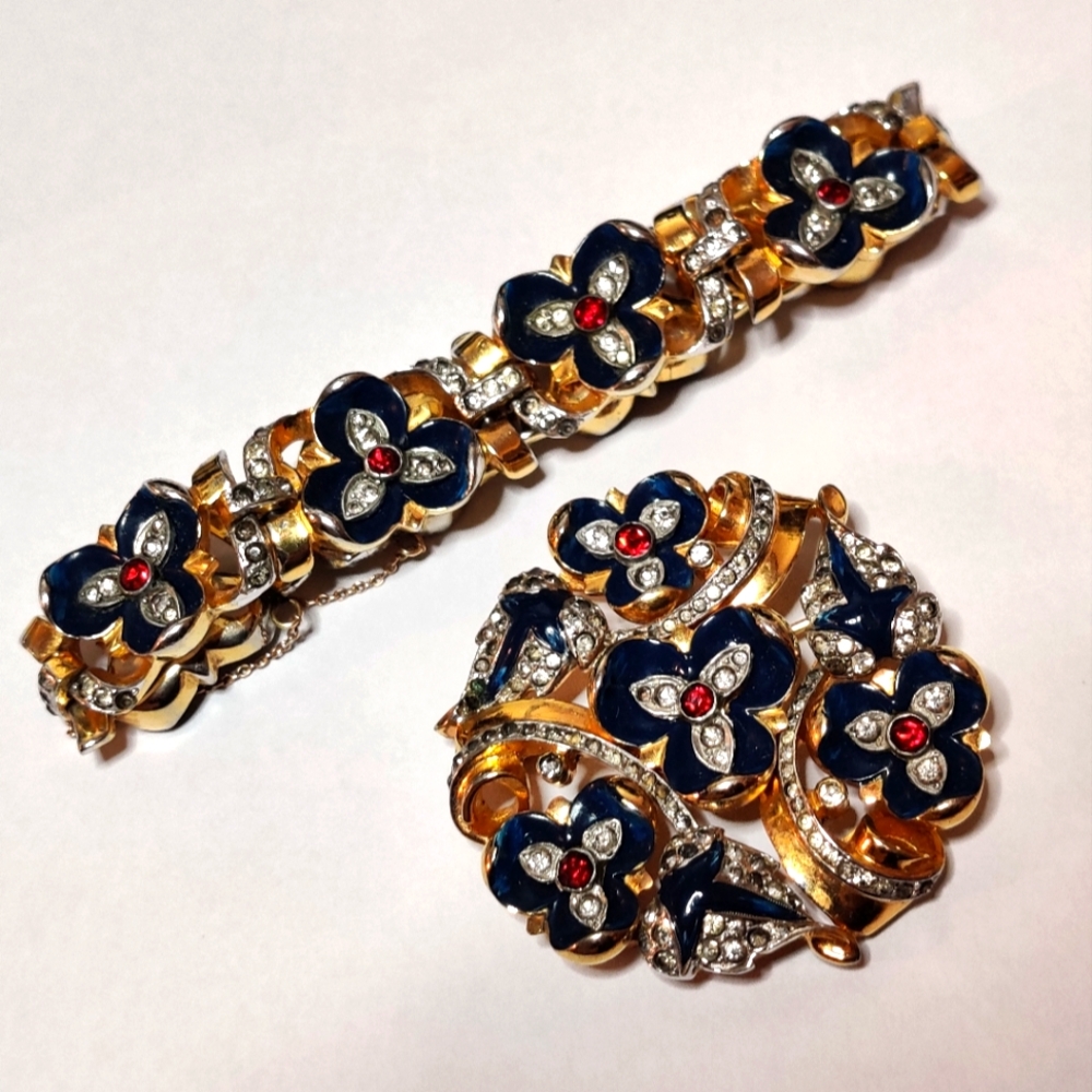 Rare Early Mazer Art Deco style bracelet and brooch set
